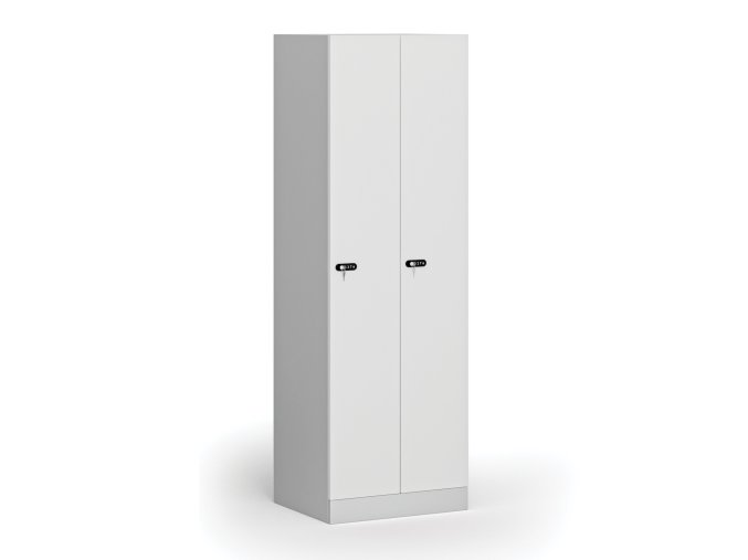 kovova satni skrinka 2 oddily 1850 x 600 x 500 mm mechanicky kodovy zamek laminovane dvere bila 111087