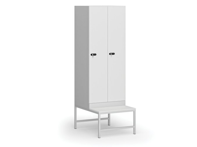 satni skrinka s lavickou 2 oddily 1875 x 600 x 500 800 mm mechanicky kodovy zamek laminovane dvere bila 110942
