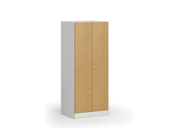 Snížená šatní skříňka, 2 oddíly, 1500 x 600 x 500 mm, cylindrický zámek, laminované dveře, buk