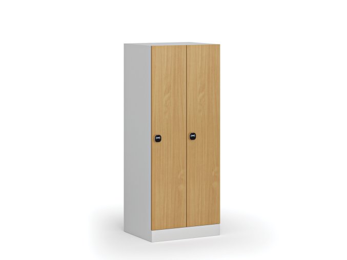 Snížená šatní skříňka, 2 oddíly, 1500 x 600 x 500 mm, RFID zámek, laminované dveře, buk