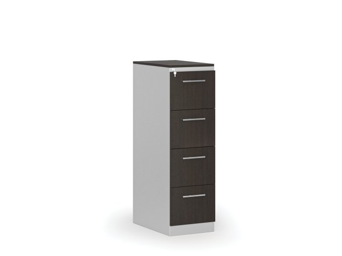 Kovová zásuvková kartotéka PRIMO s dřevěnými čely A4, 4 zásuvky, šedá/wenge
