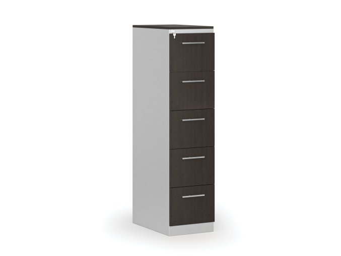 Kovová zásuvková kartotéka PRIMO s dřevěnými čely A4, 5 zásuvek, šedá/wenge