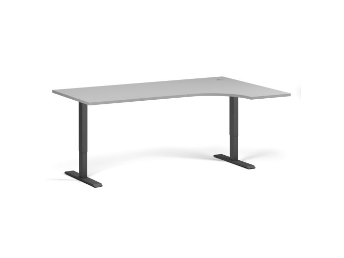 Rohový výškově nastavitelný stůl, 180x120 cm, 2 motory, L/P, černá podnož, šedá