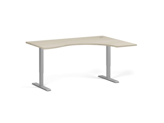 Ergonomický výškově nastavitelný stůl. 160x120 cm, 2 motory, L/P, šedá podnož, dub přírodní