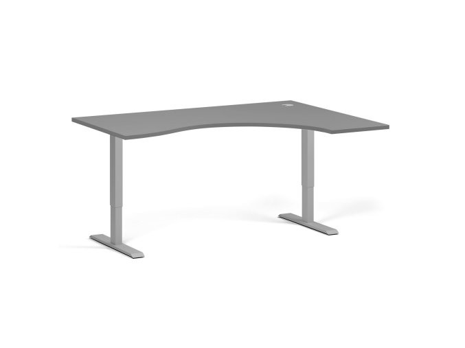 Ergonomický výškově nastavitelný stůl. 160x120 cm, 2 motory, L/P, šedá podnož, grafit