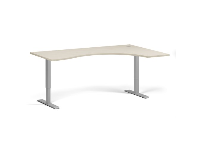 Ergonomický výškově nastavitelný stůl. 180x120 cm, 2 motory, L/P, šedá podnož, bříza