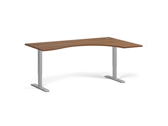 Ergonomický výškově nastavitelný stůl. 180x120 cm, 2 motory, L/P, šedá podnož, ořech