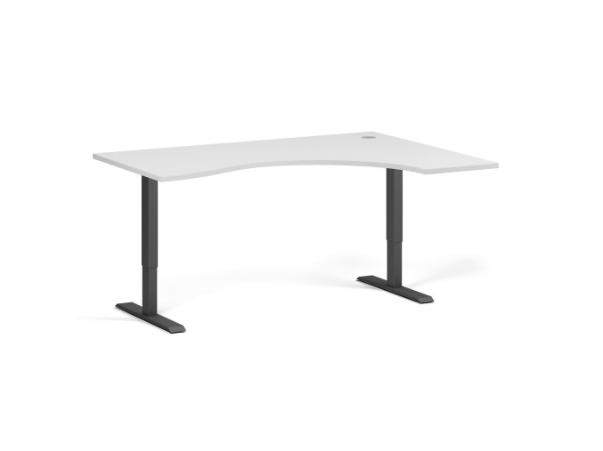 Ergonomický výškově nastavitelný stůl. 160x120 cm, 2 motory, L/P, černá podnož, bílá