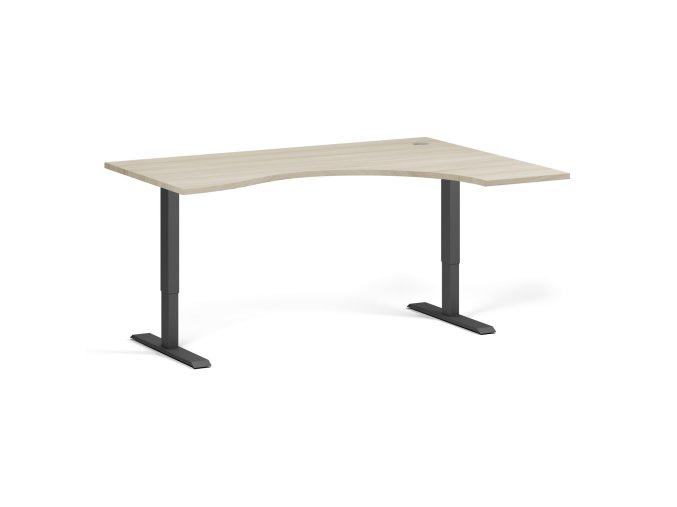 Ergonomický výškově nastavitelný stůl. 160x120 cm, 2 motory, L/P, černá podnož, dub přírodní