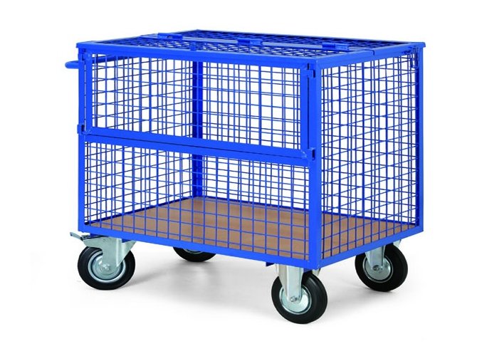 plosinovy vozik s dratenymi stenami a uzaviratelnym vikem 12480