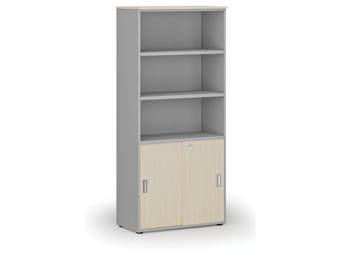 kombinovana kancelarska skrin primo gray zasouvaci dvere na 2 patra 800 x 420 x 1781 mm seda briza 71572