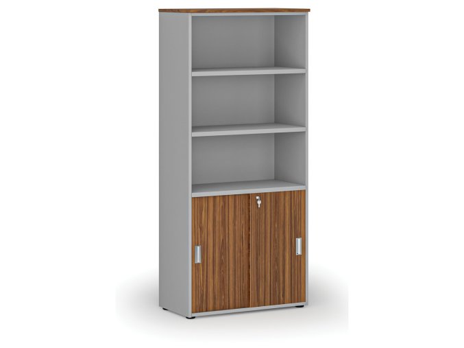 kombinovana kancelarska skrin primo gray zasouvaci dvere na 2 patra 800 x 420 x 1781 mm seda orech 71585