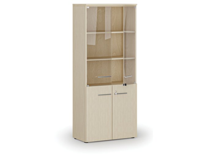 kombinovana kancelarska skrin primo wood s drevenymi a sklenenymi dvermi 800 x 420 x 1781 mm briza 72331