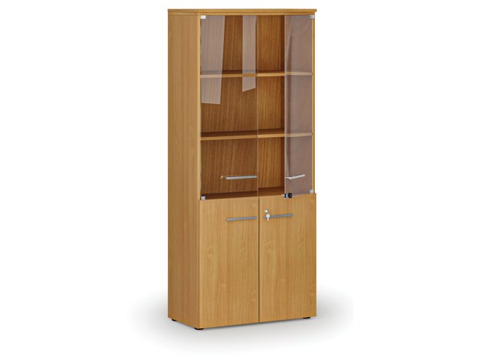 kombinovana kancelarska skrin primo wood s drevenymi a sklenenymi dvermi 800 x 420 x 1781 mm buk 72335