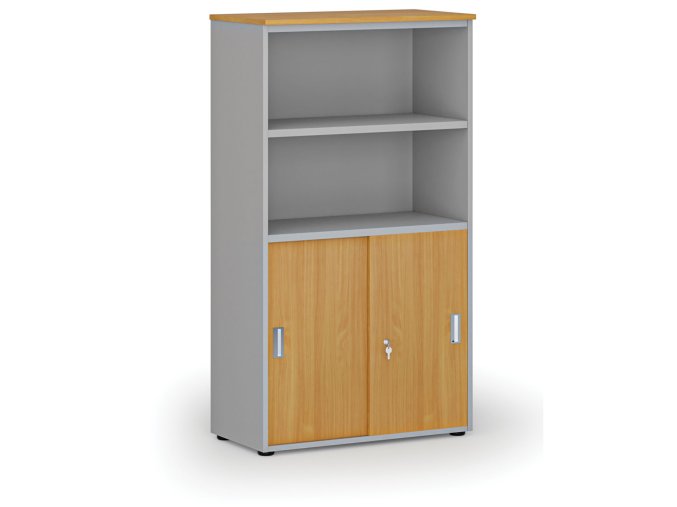 kombinovana kancelarska skrin primo gray zasouvaci dvere na 2 patra 800 x 420 x 1434 mm seda buk 72978