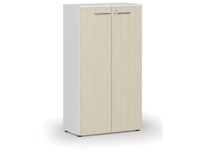 Kancelářská skříň s dveřmi PRIMO WHITE, 800 x 420 x 1434 mm, bílá/bříza