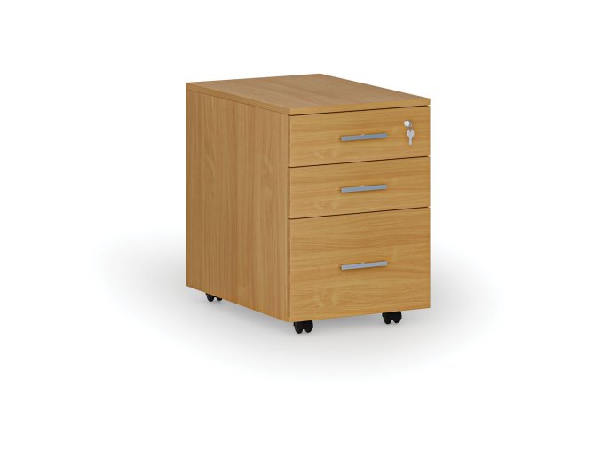 Kancelářský mobilní kontejner na závěsné složky PRIMO WOOD, 3 zásuvky, buk