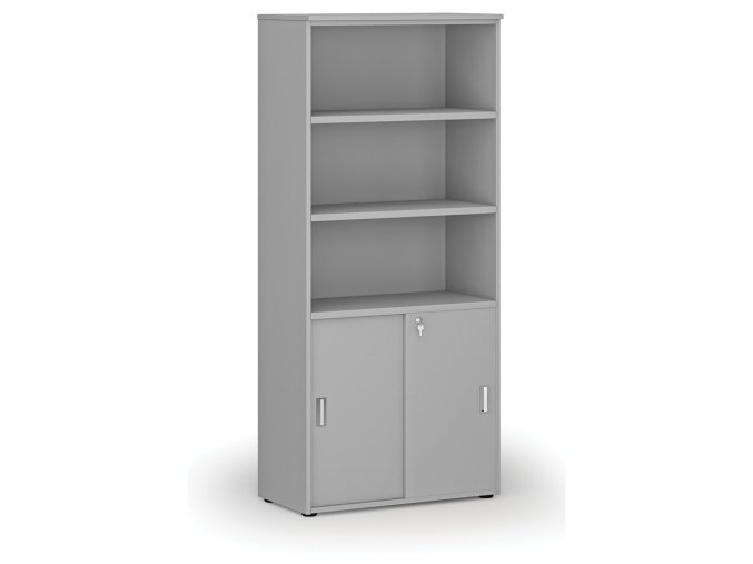 kombinovana kancelarska skrin primo gray zasouvaci dvere na 2 patra 800 x 420 x 1781 mm seda 71635