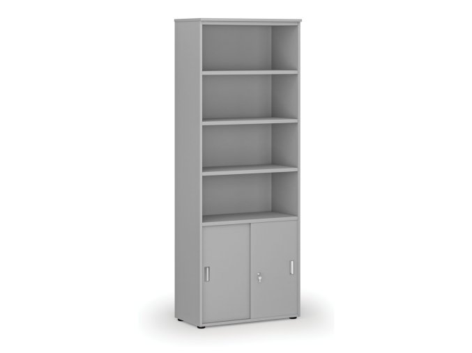 kombinovana kancelarska skrin primo gray zasouvaci dvere na 2 patra 800 x 420 x 2128 mm seda 73501