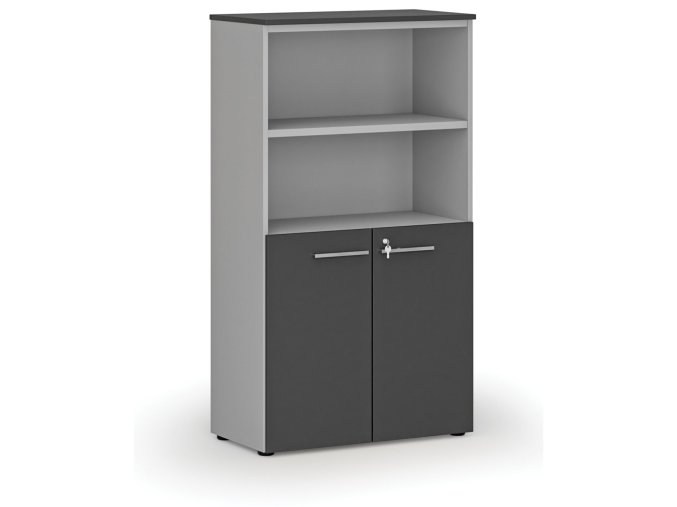 kombinovana kancelarska skrin primo gray dvere na 2 patra 800 x 420 x 1434 mm seda grafit 74605