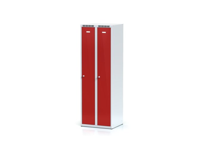 kovova satni skrinka 2 oddily 1800 x 600 x 500 mm cylindricky zamek cervene dvere 10772