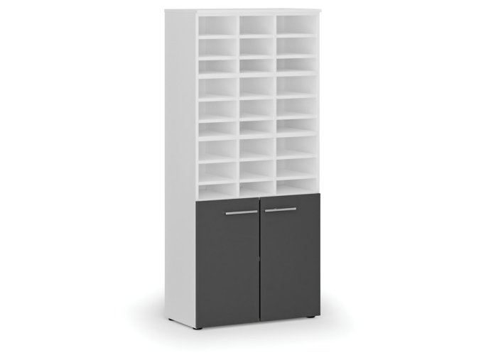 tridici regal s dvermi primo white 800 x 420 x 1781 mm 27 prihradek bila grafitova 113385