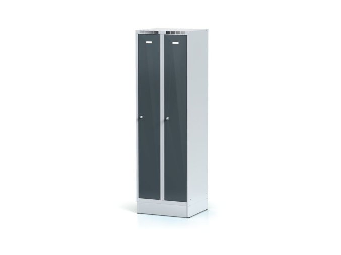 kovova satni skrinka na soklu 2 oddily 1920 x 600 x 500 mm cylindricky zamek tmave sede dvouplastove dvere 112154