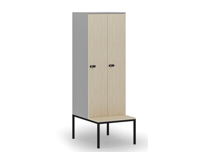 drevena satni skrinka s lavickou 2 oddily 1871 x 600 x 500 800 mm mechanicky kodovy zamek seda briza 76630