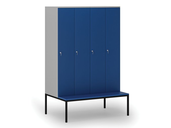 drevena satni skrinka s4 s lavickou 4 oddily 1871 x 1200 x 500 800 mm demont cylindricky zamek seda modra 76651