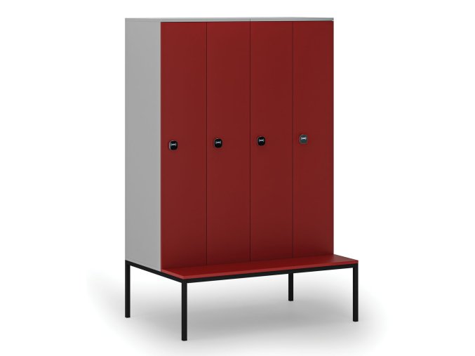 drevena satni skrinka s4 s lavickou 4 oddily 1871 x 1200 x 500 800 mm demont rfid zamek seda cervena 76686