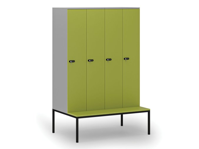 drevena satni skrinka s lavickou 4 oddily 1871 x 1200 x 500 800 mm mechanicky kodovy zamek seda zelena 76695