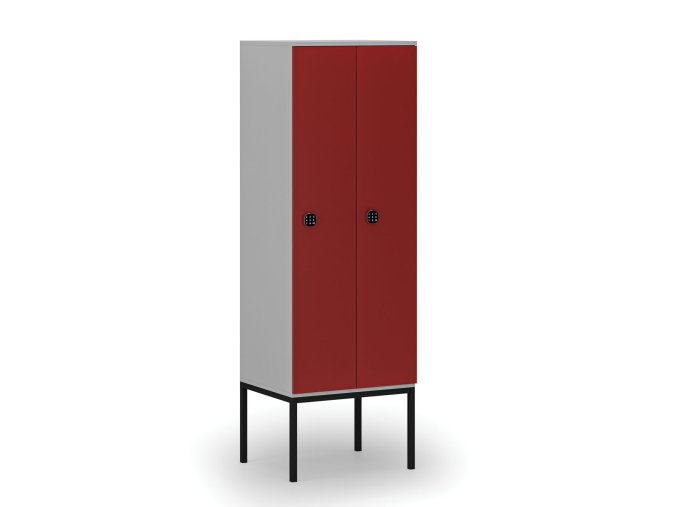 drevena satni skrinka s podnozi 2 oddily 1871 x 600 x 500 mm demont kodovy zamek seda cervena 76739