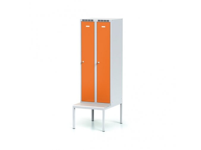 Šatní skříňka s lavičkou, 2-dveřová, oranžové dveře, otočný zámek