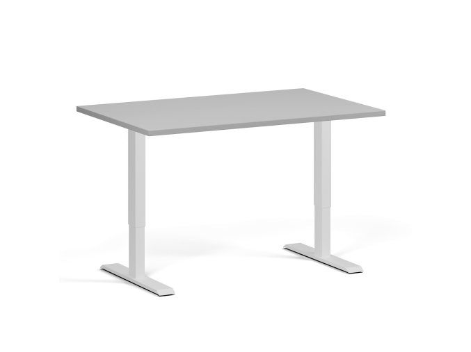 Výškově nastavitelný stůl, 120x80 cm, 1 motor, bílá podnož, šedá