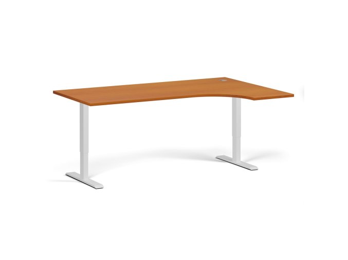 Rohový výškově nastavitelný stůl, 180x120 cm, 1 motor, L/P, bílá podnož, třešeň