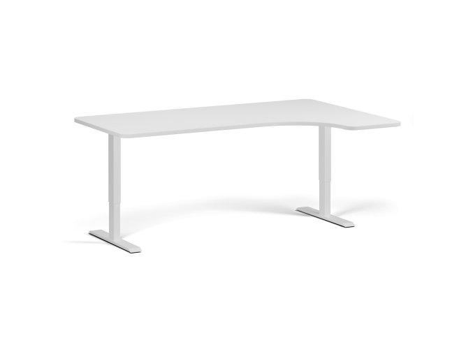 Rohový výškově nastavitelný stůl, 180x120 cm, 1 motor, L/P, bílá podnož, bílá