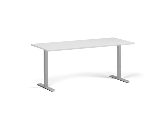 Výškově nastavitelný stůl, 180x80 cm, 1 motor, šedá podnož, bílá