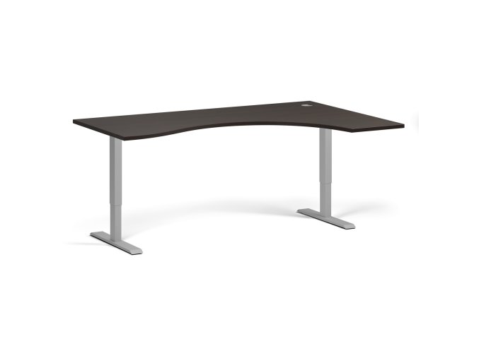 Ergonomický výškově nastavitelný stůl, 180x120 cm, 1 motor, L/P, šedá podnož, wenge