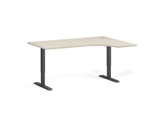 Rohový výškově nastavitelný stůl, 160x120 cm, 1 motor, L/P, černá podnož, bříza