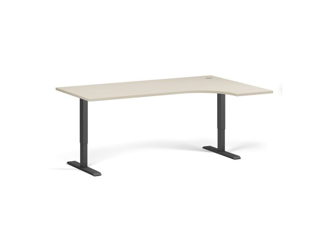 Rohový výškově nastavitelný stůl, 180x120 cm, 1 motor, L/P, černá podnož, bříza