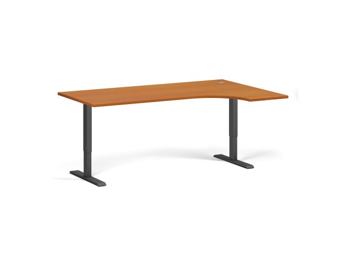 Rohový výškově nastavitelný stůl, 180x120 cm, 1 motor, L/P, černá podnož, třešeň