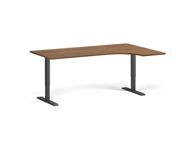 Rohový výškově nastavitelný stůl, 180x120 cm, 1 motor, L/P, černá podnož, ořech