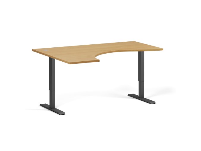 Ergonomický výškově nastavitelný stůl, 160x120 cm, 1 motor, L/P, černá podnož, buk