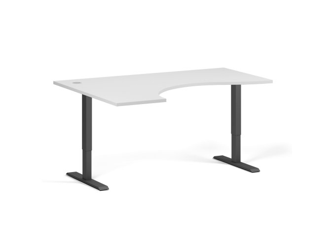 Ergonomický výškově nastavitelný stůl, 160x120 cm, 1 motor, L/P, černá podnož, bílá