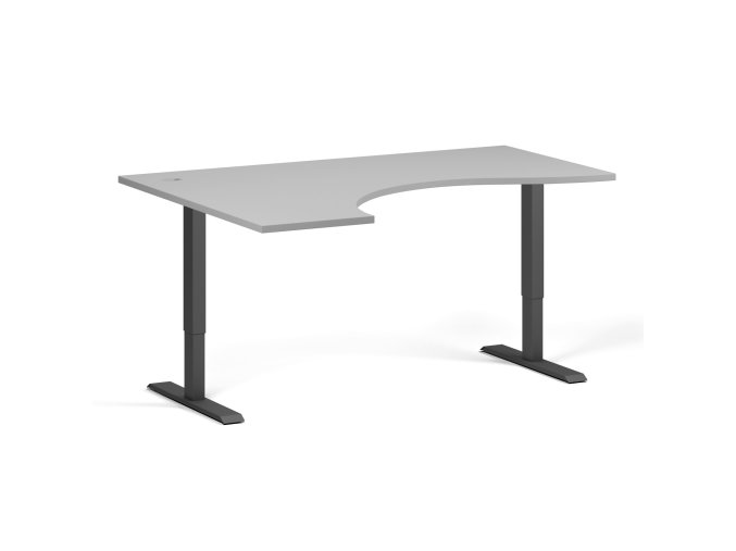 Ergonomický výškově nastavitelný stůl, 160x120 cm, 1 motor, L/P, černá podnož, šedá