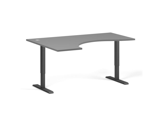 Ergonomický výškově nastavitelný stůl, 160x120 cm, 1 motor, L/P, černá podnož, grafit