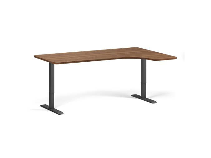 Rohový výškově nastavitelný stůl, 180x120 cm, 1 motor, L/P, černá podnož, ořech