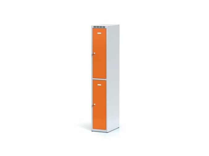 kovova satni skrinka s uloznymi boxy 2 boxy 1800 x 300 x 500 mm cylindricky zamek oranzove dvere 11230