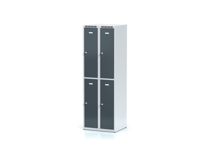 kovova satni skrinka s uloznymi boxy 4 boxy 1800 x 600 x 500 mm cylindricky zamek tmave sede dvere 12771