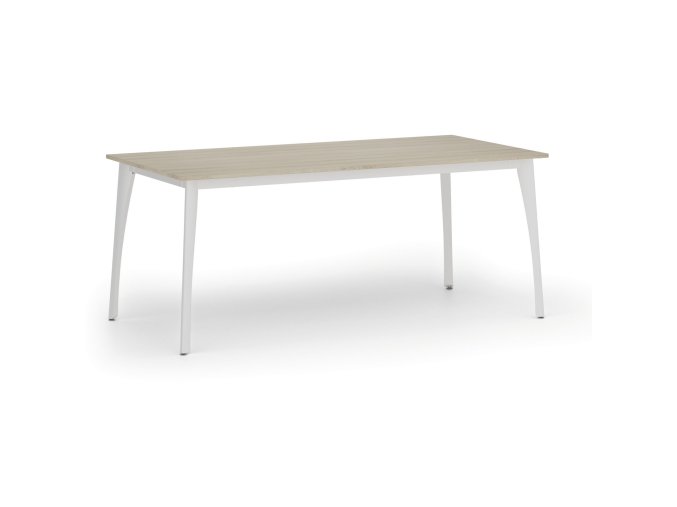 Jednací kancelářský stůl PRIMO OMEGA, 180x90 cm, bílá podnož, dub přírodní